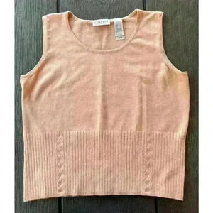 Villager Liz Claiborne Knit Tank Size Large Ribbed Sleeveless Peach